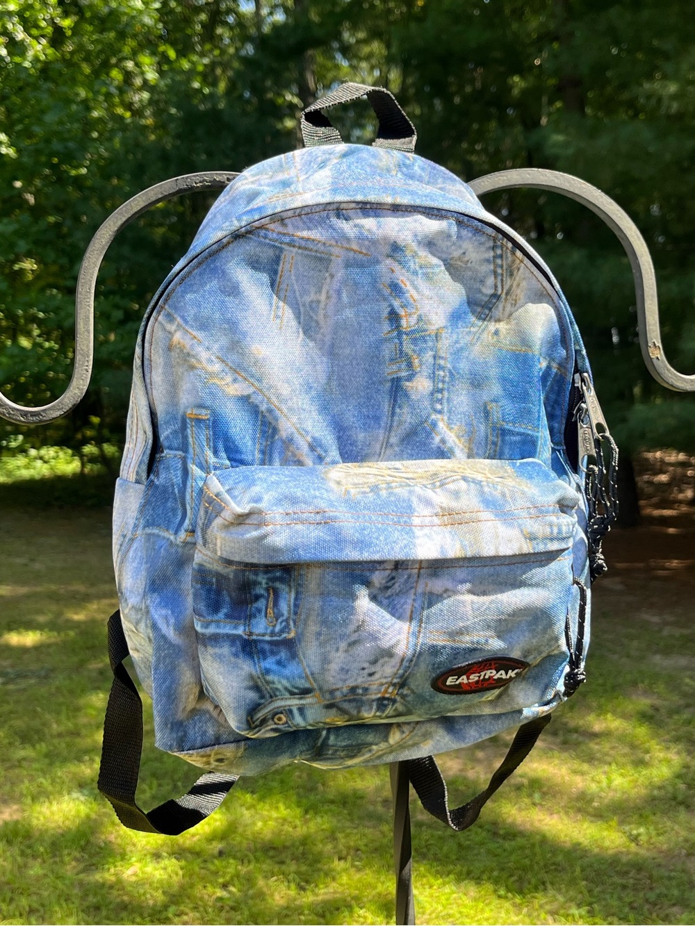 90s Eastpak Jean Denim Patchwork Print Mini Backpack School Retro Whimsy